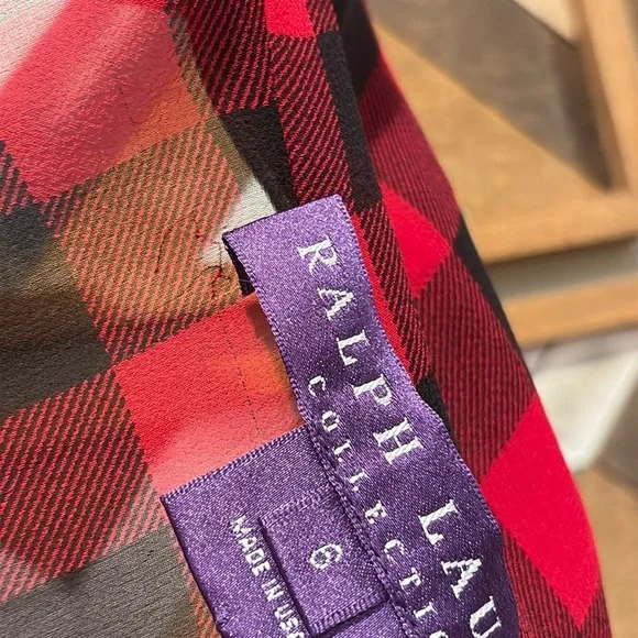 Vintage Ralph Lauren Collection Silk Plaid Button-Up Top Blouse Red / Black 6 - Picture 12 of 12